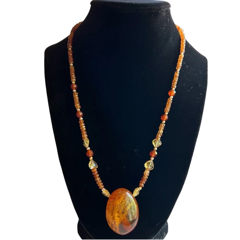 Artisan Amber Hessonite Garnet Carnelian Citrine Gold Filled Necklace